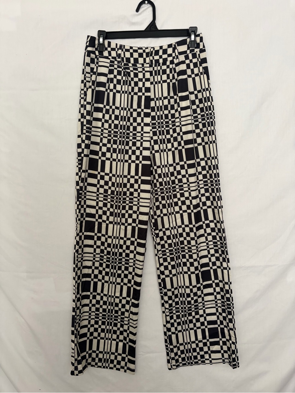 Princess Polly Checkerboard Wide Leg Pants Size US 4 Black White Abstract(A905)